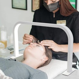 Nail Light Led Desk Lamp, 3000-6000K Dimmable Half Moon Nail Lamp for Desk w/3 Lighting Modes&10 Gears Brightness, LED Manicure Light Eye Caring Table Lamp for Nail, Lash, Tattoo, Skincare (White)