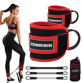 ZONRIBIN Ankle Resistance Bands with Cuffs,Ankle Strap for Cable Machines and Resistance Bands, Glute Workouts - Kickbacks, Leg Extensions, Hip Abductors (Red, Ankle Strap)