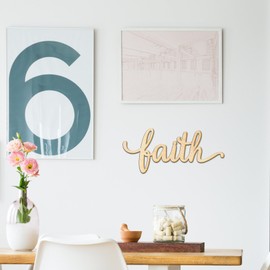 Woodums – Faith Script Wooden Wall Art Decor, Unfinished Wood Sign for Family Room Decor, Charlie Script Letter Wood Cutout, Wall Decorations for Living Room 8 x 4 Inches
