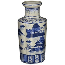 Oriental Furniture 12" Landscape Blue & White Porcelain Vase