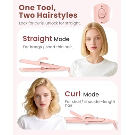 Dual Voltage Curling Iron 1 inch,Travel Curling Wand,2 in 1 Hair Straightener and Curler for Short/Shoulder Length Hair,100-24V (Not Mini Size)