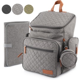 Large Baby Backpack Diaper Bag – Modern Baby Diaper Bag with 15 Pockets to Store New Born Baby Essentials Must Haves (Heather Grey)