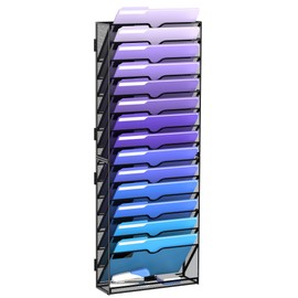 DALTACK 15 Tier Wall File Holder, Wall Mount Hanging File Organizer, for Papers Mails Folders Clipboard Magazine, Office Cubicle Home Organization & Storage, Assembly Needed, Metal Black