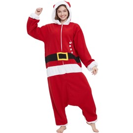 DarkCom Adult Cosplay Santa Claus Onesie Christmas Pajamas Homewear One Piece Unisex Sleepwear X-Large
