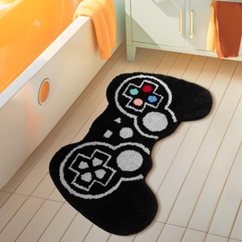 TANVILL Funny Bath Mat Cute Black Gamepad Bathroom Rugs Small Bath Rug, Non Slip Washable Soft Absorbent Funky Bathroom Decor Preppy Cool Rug Shower Rugs for Bathroom Floor Bedroom 20"x32"