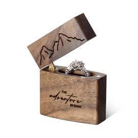 Wislist Slim Ring Box for Proposal - Wood Engagement Ring Box - Travel Anniversary Birthday Gift Ideas (The adventure begins)