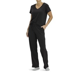 No Nonsense Women's Short Sleeve Sleep Tee and Pajama Pant 2 Piece Sleepwear Set, Black, Small