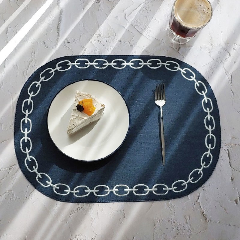 Artepele artificial leather oval chain embroidery table mat 2 pieces,