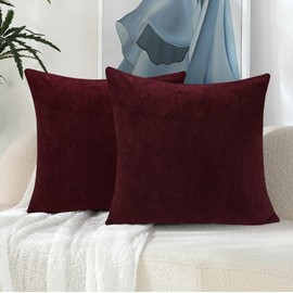 Jeneoo Burgundy Decorative Throw Pillow Covers Soft Chenille Comfy Square Couch Cushion Cases Decor (Set of 2, 18 x 18 Inches)