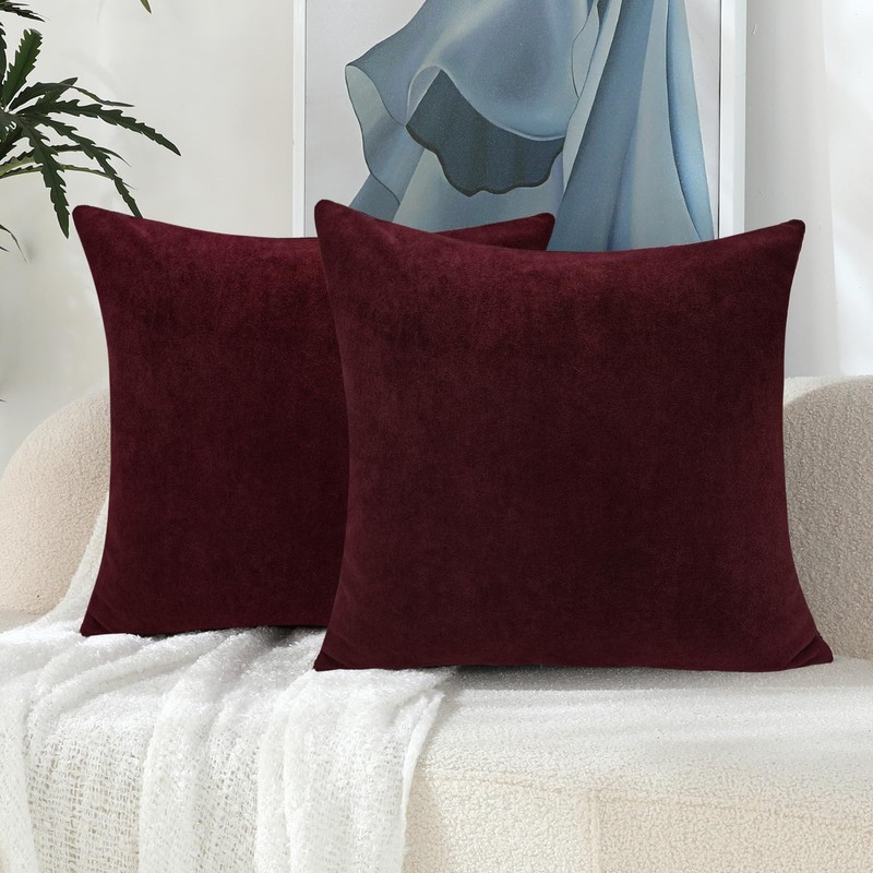 Jeneoo Burgundy Decorative Throw Pillow Covers Soft Chenille Comfy Square