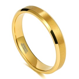 TRUMIUM 4mm 18k Gold Tungsten Rings for Men Women Wedding Bands Matte Finish Beveled Edges Comfort Fit Size 9.5