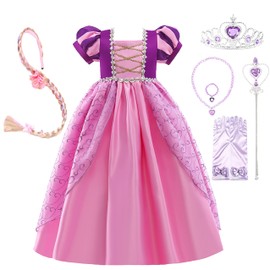 Lito Angels Princess Rapunzel Costumes Fancy Dress Up with Accessories for Little Kids Girls Age 9-10 Years