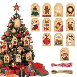 Bekecidi Pack of 96 Gift Tags Christmas Tags Xmas Hang Tag Labels Christmas with String and Cotton Yarn for Gift Packaging, Christmas DIY Crafts (A3)