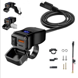 Motorcycle USB Charger, 30W+18W Quick Charge 3.0 Waterproof Dual USB Motorcycle Phone Charger with Voltmeter & On/Off Switch Motorcycle Accessories for 7/8 Inch Handlebars