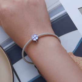 VOROCO Four-leaf Clover Charm for Bracelet 925 Sterling Silver Clover Bead Charm Christmas Birthday Gifts Fit Women