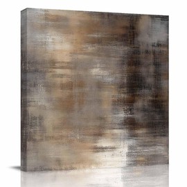 Canvas Wall Art Oil Painting Wall Decoration Brown Black Abstract Painting Framed Print Artwork for Living Room Modern Art Wall Pictures for Bedroom Office Bathroom Decor Ready to Hang 8x8in
