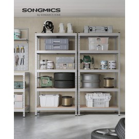 SONGMICS 5-Tier Storage Shelves, Set of 2 Garage Storage, Boltless Assembly, Adjustable Shelving Units, 17.7 x 35.4 x 70.9 Inches, Load 1929 lb Each, Shed Warehouse Basement, Silver UGLR450E02