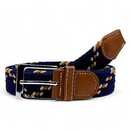 SEGMENTES Men's Elastic Belt Lace – Multi-Coloured and Adjustable Braided Belt, No Holes, Versatile Design for Men and Women – Homen Ribbons, Navy, Coffee & Cream, One size