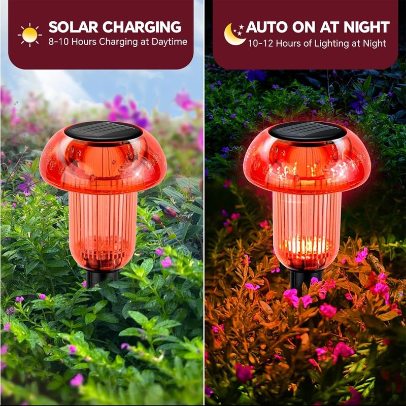 Solar Pathway Lights Outdoor 4 Pack, Red LED Driveway Light