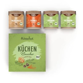 Achterhof Kitchen Classic Set Organic Nutmeg, Oregano, Sweet Pepper & Rosemary Spice Assortment for Cooking Spices in Organic Quality