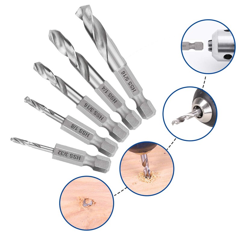 COMOWARE Stubby Drill Bit Set for Metal, 5pcs HSS M2