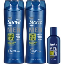Suave Body Wash, Shampoo & Conditioner 3-in-1 for Men, Citrus Rush Bundle, Full-Size Twin Pack + 1 Travel-Size (3 Piece Set)