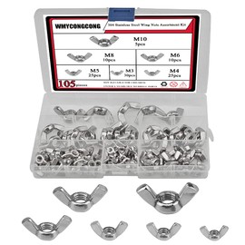 WMYCONGCONG 105 PCS Wing Nuts Stainless Steel Butterfly Nuts Assortment Kit M3 M4 M5 M6 M8 M10, 304 Stainless Steel