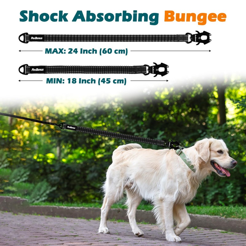 PetBonus Bungee Dog Leash Extension, 18'' Shock Absorbing Lead Extender