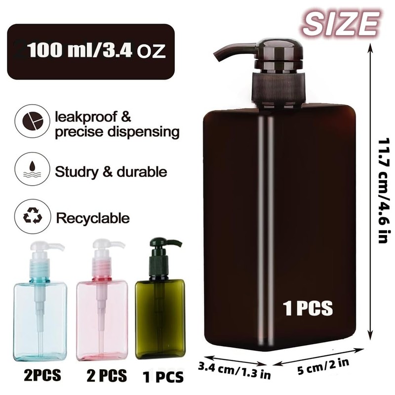 Empty Plastic Pump Bottles Dispenser,6Pcs 100ml Travel Pump Bottles Set,Refillable