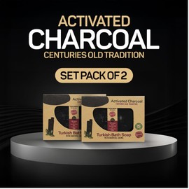 Activated Charcoal Turkish Bath Soap, Handmade Natural Bar for Face & Body, Acne & Blackhead Control, Deep Cleansing, 90g, 2 Pack