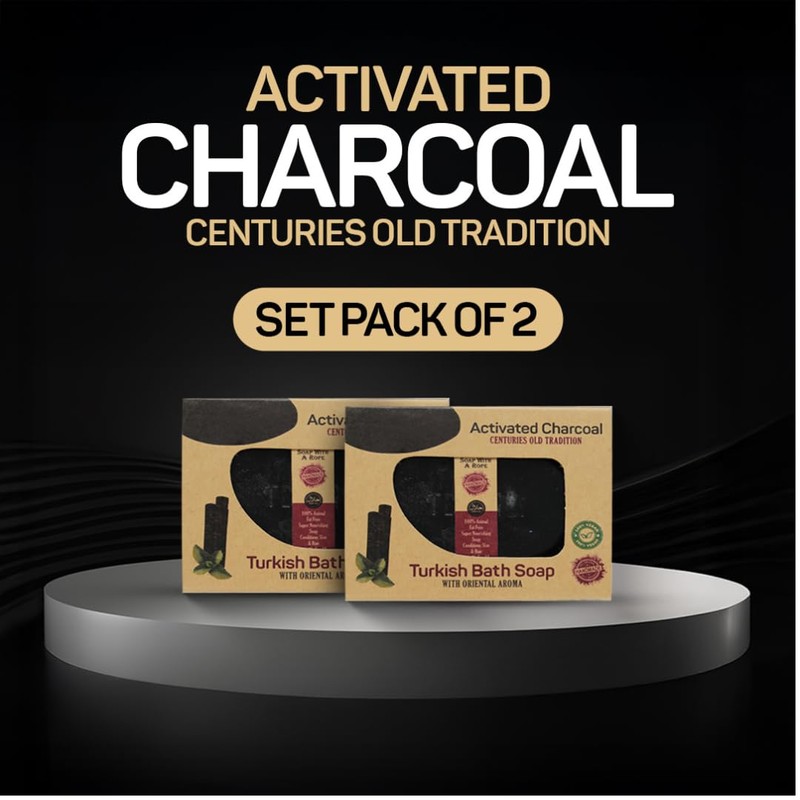 Activated Charcoal Turkish Bath Soap, Handmade Natural Bar for Face