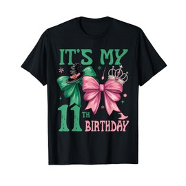 Birthday Girl It's My 11th Birthday Witch Pink And Green T-Shirt