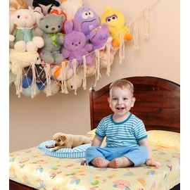 Stuffed Animal Storage Hammock or Net, Large Toy Hammock Net, Macrame Handmade Corner Hanging Plushie Net, Cute Boho Toy Organizer for Nursery, Playroom, Bedroom and Kids Room Decoration