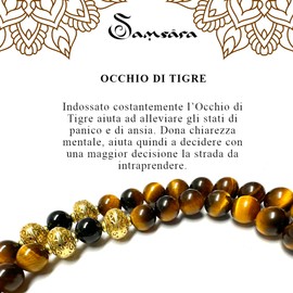 Samsara Tibetan Necklace made of Tiger's Eye and Onyx - Tibetan Mala with 108 Beads - Tibetan Religious Rosary, Cotton, Tigers Eye