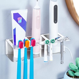 Electric Toothbrush Head Holders, Electric Toothbrush Holders Wall Mounted, Shower Electric Head Holder, Toothbrush and Toothpaste Holder, Tooth Brushing Holder for Bathroom (Silver, Large)