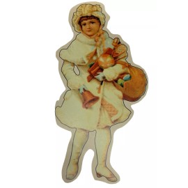 Victorian Cut Out, Young Girl with Christmas Gifts, Paper Scrapbook Collectibles