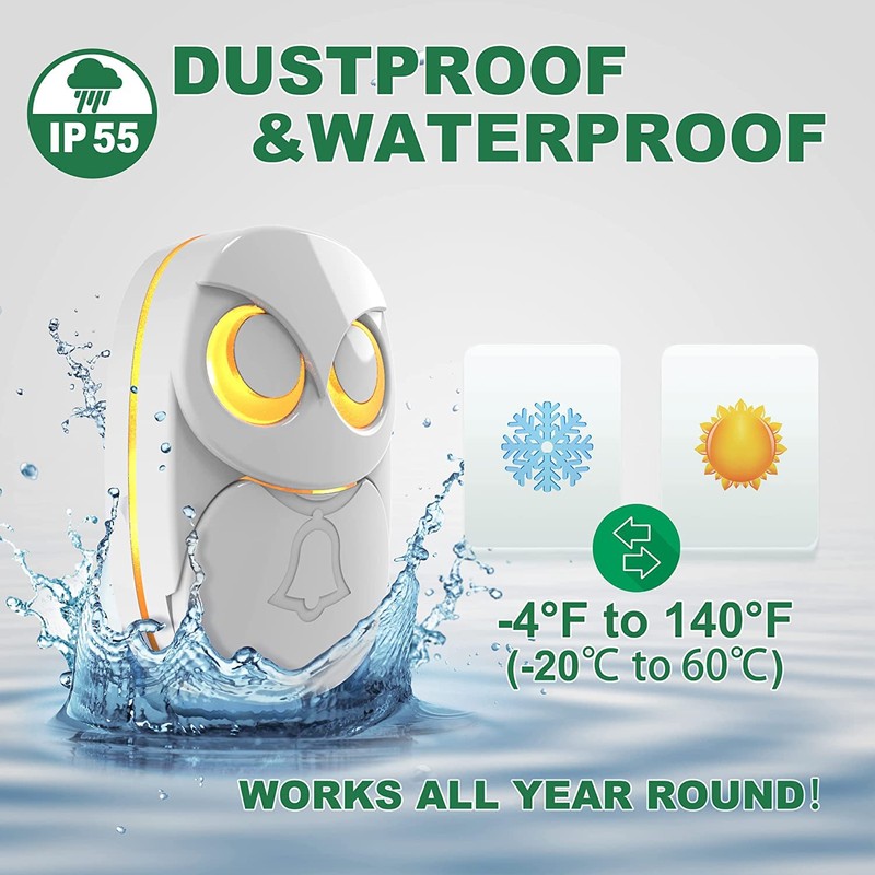 Wireless Doorbell,HTZSAFE Doorbell,1 Receiver + 1 Transmitter - White