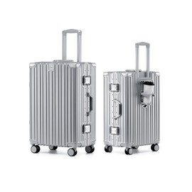 HotWay 20 Inch Aluminum Frame Carry On Luggage with Spinner Wheels, PC Hard Shell Suitcase with Cup Holder, Zipperless Luggage for Business Travel, Silver