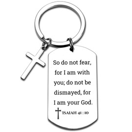 GiftYou Isaiah 41:10 Inspirational Scripture Keychain with Cross Pendant - Bible Verse Key Chain for Christian (Isaiah 41:10)