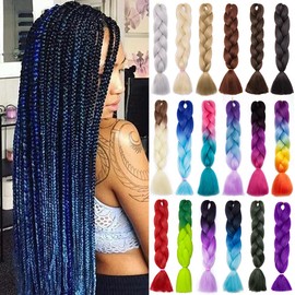 S-noilite Ombre Braiding Hair Pre Stretched Braiding Hair Extention Jumbo Crochet Braids 24 Inch Long Colorful Braids Box Braids Crochet Hair for Afro African Women Kids Synthetic Hair 3 bundles Black/Blue/Silver Grey
