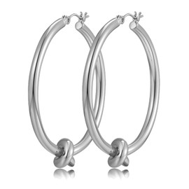 Large Knot Hoop Earrings for Women 18K Gold Hoop Earrings Statement Lightweight Hoops Trendy Gold Hoops Earrings Jewelry (Silver)