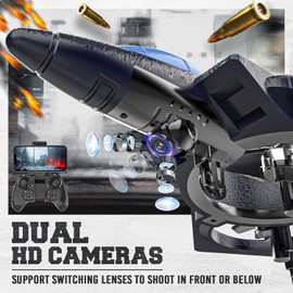 BEZGAR RC Plane for Kids | 2.4GHZ Brushless Drones with Camera, 6-axis Gyro Remote Control Airplane, 360° Flip Fighter Jet Toy, Toys for ages 8-13 with Colorful LED Navigation Lights Blue