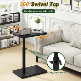 IBUYKE Tray Table for Couch, 360° Swivel Height Adjustable End Table for Small Spaces, with Phone & Tablet Slot, Modern Small Coffee Snack Table for Sofa/Bed, Black UTVT003B