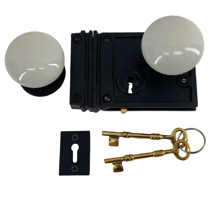 The King's Bay Cast Iron Rectangular Rim Lock with White