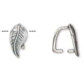 Platinum Bail, Ice Pick, 2 Sterling Silver 9x5mm Leaf For Pendants with 5.5mm Grip