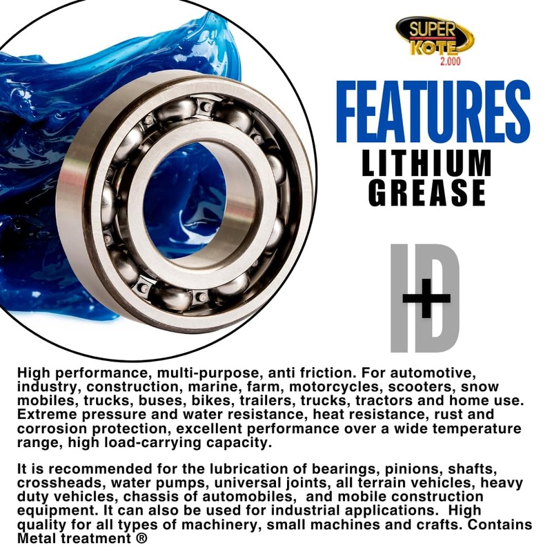 Lithium Grease Superkote 2000 / Cartridge/NLGI 2 / Multipurpose/Lubricant/EP/High Temp/Industry/Construction/Automotive/Blue