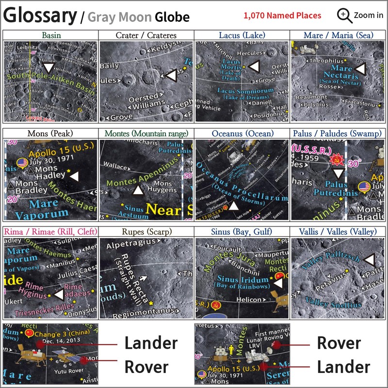 Mapsoft Prime Gray Moon Globe, 12" Lunar Globe and Atlas,