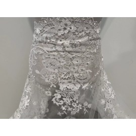 wowfabric4less123 White  Embroidery Rhinestones Bridal Lace fabric 50” Width 1 Yard
