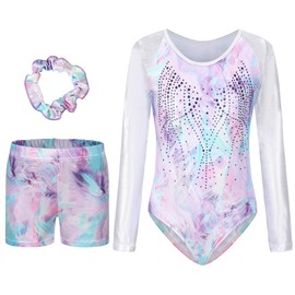 SEAUR-Girls' Leotard Gymnastics Dance Shorts Headband Set Kids Gymnastics Jersey Shorts Gymnastics Sleeveless/Long Sleeve