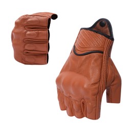 Men's Fingerless Gloves, Motorcycle Gloves, Leather Gloves, Half Finger Unlined Motorcycle Outdoor Car Gloves (Saddle, Brown, M)